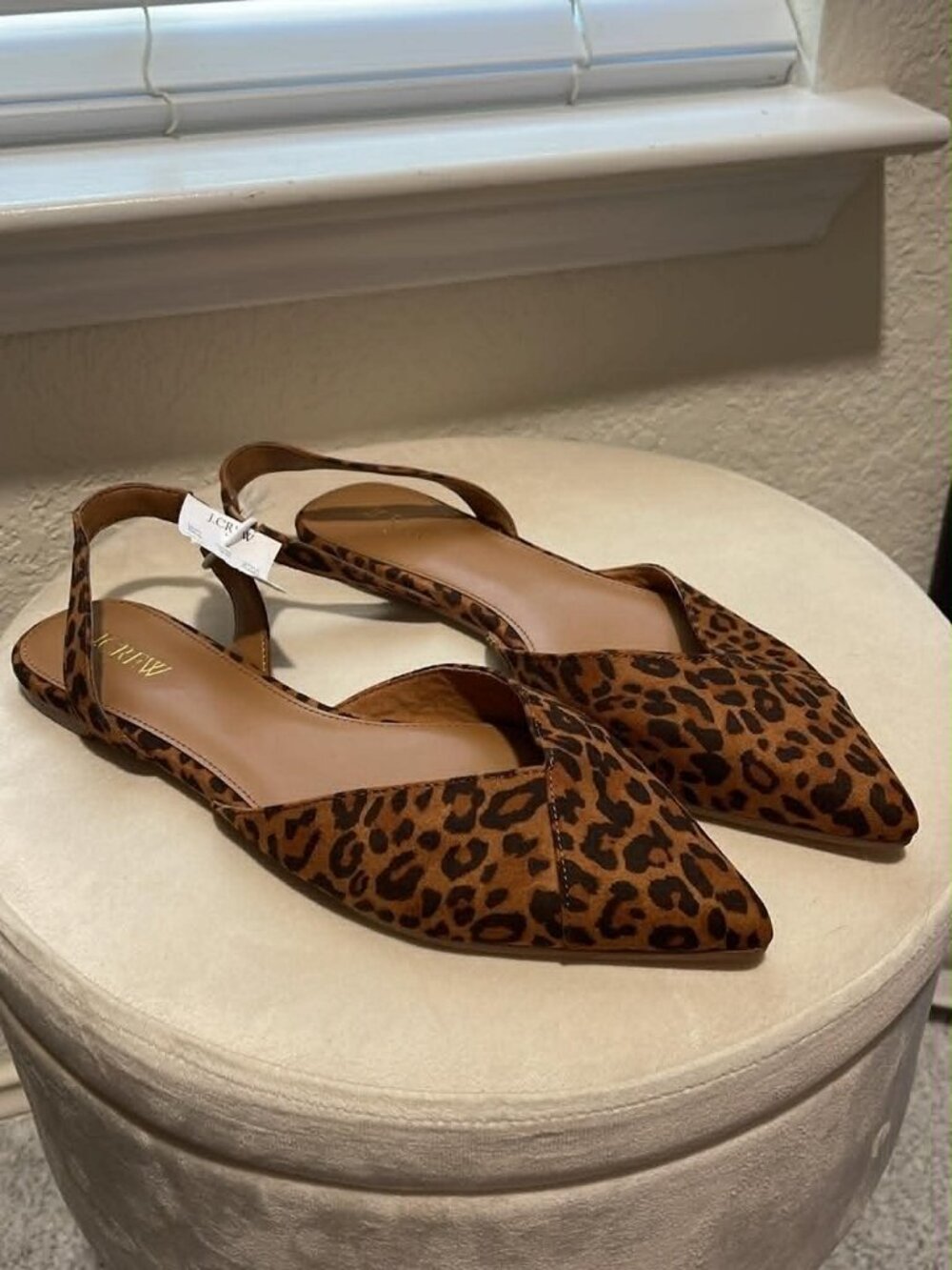 J. Crew Leopard-Print Pointed-Toe Slingback Flats in Brown